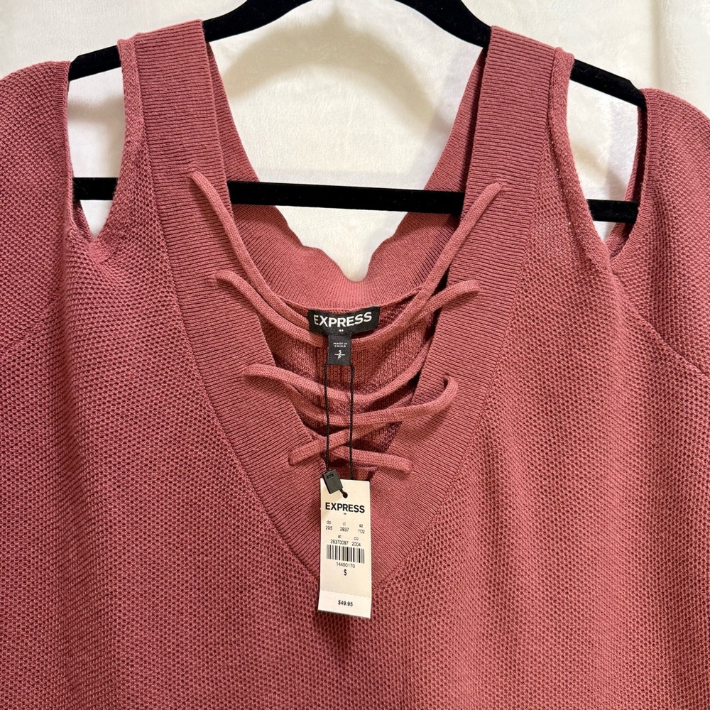 Express Mauve Lace-Up Oversized Knit Top